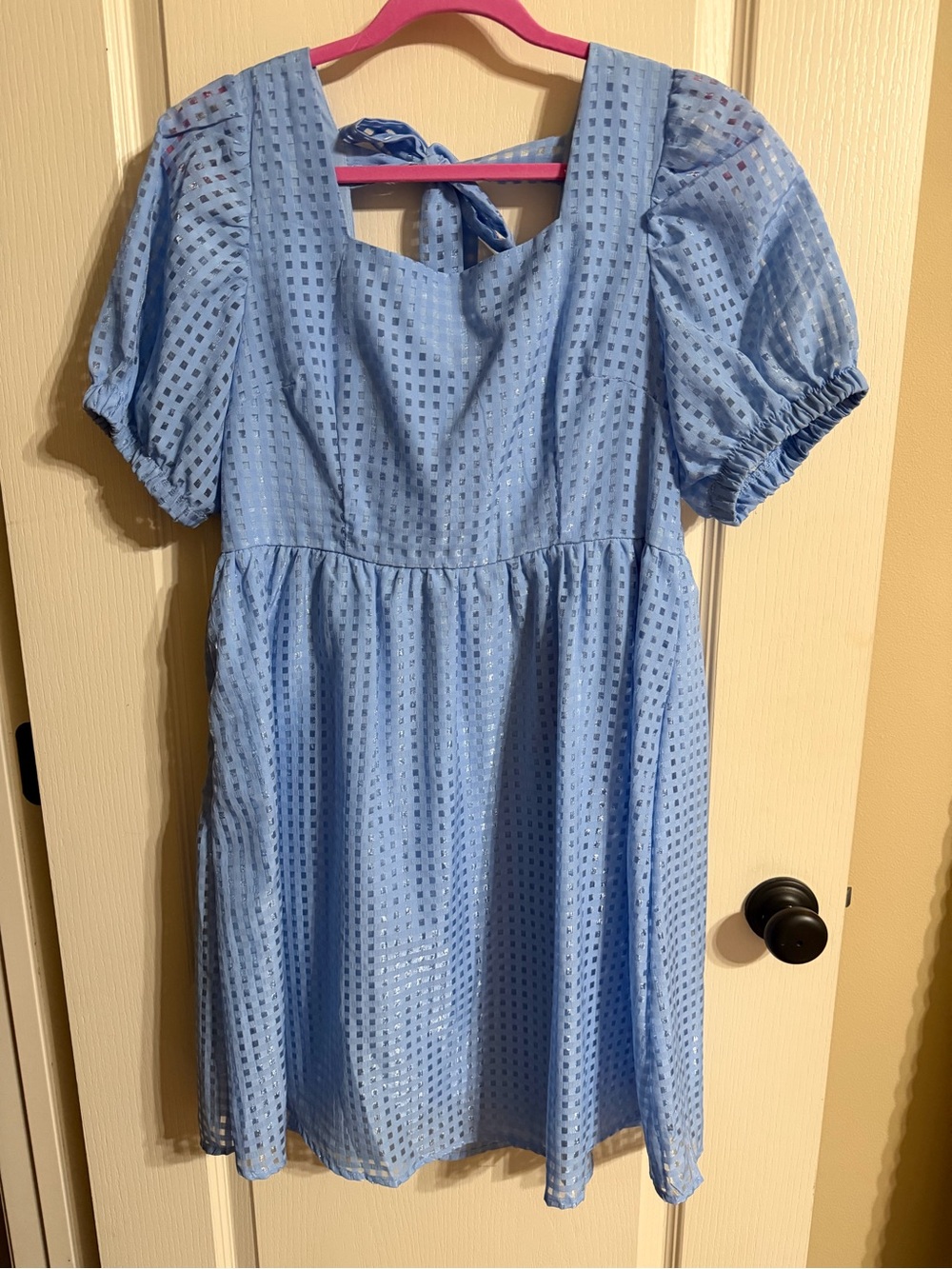 Light Blue Eyelet Puff Sleeve Casual Sundress
